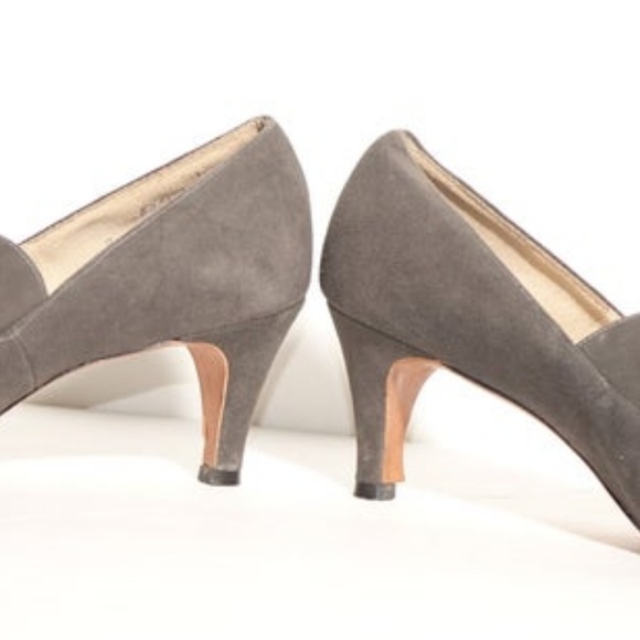 Vintage Gray Shoes Hammered Silver Buckles 7 AA - Picture 2 of 8